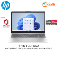HP 15-FC0115AU NOTEBOOK (โน๊ตบุ๊ค) RYZEN 5 7530U / 16GB / 512GB / 15.6" FHD / WIN11 + OFFICE  (NATURAL SILVER)