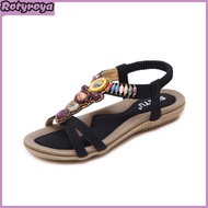 Summer Bohemian Women Sandals Straps Anti Slip Beads Soft Insole Flat Sandals for Office