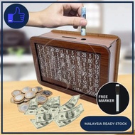 Money Box Free Marker RM Currency Piggy Bank Wood Money Reusable Money Box With Saving Goal Tabung K