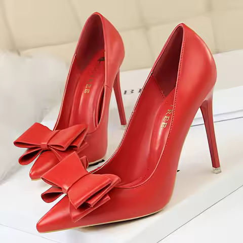 BIGTREE Shoes Bow-knot Pumps Women High Heels 2026 Fashion Women Heels Lady Stiletto Shoes Wedding S