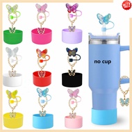 3PCS Straw Cover 7.5 cm Cup Cover and Butterfly Pendant Compatible with 30&40oz Reusable Silicone Bo