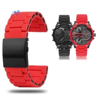 For Diesel Strap RED MAGIC Dz7370 Dz7396 Silicone Coated Steel Comfortable Watch Strap with Double P
