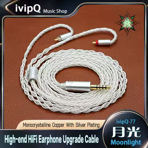 ivipQ-77 Moonlight Earphone Upgrade Cable Single Crystal Copper Silver Plating HiFi IEM Wire MMCX/2P