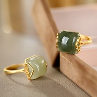Original 916 Gold&375 Gold Natural Hetian Jade Ring is suitable for women's gifts