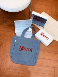 男 女 法國 Merci Paris 藍白條紋帆布袋