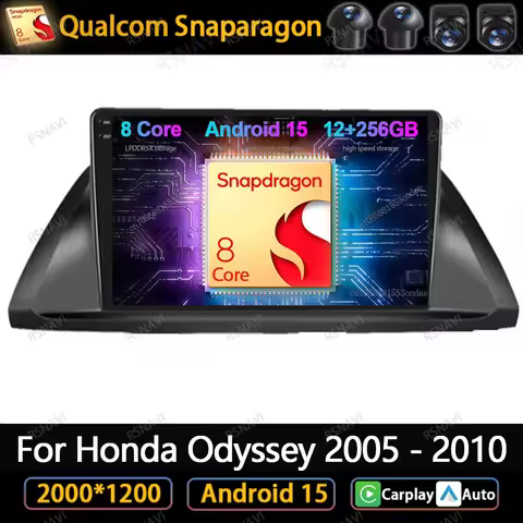 Android 15 Car Radio For Honda Odyssey 2005 2006 - 2010 Snapdragon Navigation QLED WIFI+ 4G LTE Syst