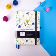 Floral Dotted Journal 160gsm Thick Paper Elastic Band Back Pocket B6 Hard Cover Bujo Dot Grid Notebo