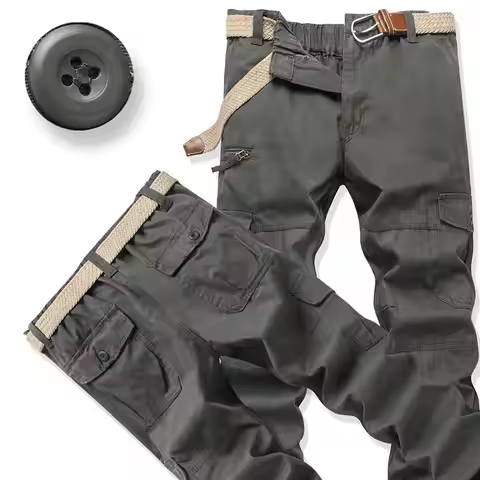 Mens Tactical Cargo Pants Elastic Waist Multi Pocket Hiking Pants Large Size Cargo Trousers
