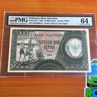 Uang Kuno 10000 Rupiah Pekerja Hijau 1964 PMG 64