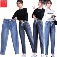 M-3XL JEANS PANT Plus Size Women Pocket Jeans Long Pant Denim Pant Elastic Waist Harlem Pant/Seluar 