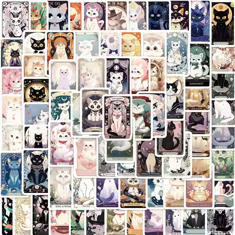50pcs Cartoon Ins Cat Tarot Aesthetic Graffiti Stickers Luggage Skateboard Laptop Guitar Sticker Dec