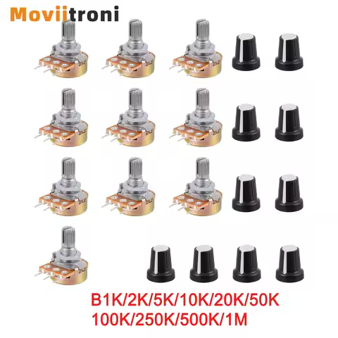 10sets Potentiometer,WH148 Single-Joint Potentiometers With Rotary Knob B1K/2K/5K/10K/20K/50K/100K/2