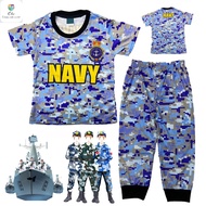 (1-7Y) QS Kids Full Print SEA NAVY UNIFORM Microfiber Pajamas Baju Tidur Sleepwear Budak Lelaki Kanak Kanak Pyjamas