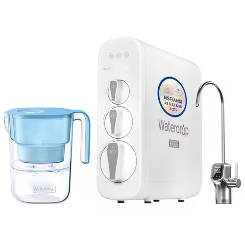 Waterdrop G3P600 Reverse Osmosis System, Smart LED Faucet, Including Waterdrop Water Filter Pitcher 