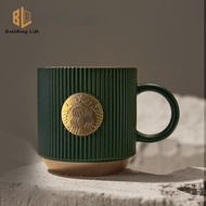 Starbucks Cup Mug 340ml Dark Green Striped Goddess Nameplate Mug with Handle Ceramic