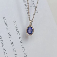 天然坦桑石吊墜 切面坦桑石項鍊 手工純銀項鏈 簡約刻面寶石項鍊