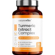 Turmeric Capsules with Black Pepper, Vitamin C, D3 and K2, 90 Count - Joint Health Supplement for Ad