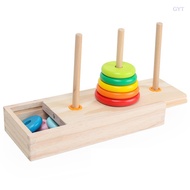 GYT 1PC Quality Hanoi Wooden Rainbow Tower Toy For Kids Learning Toys Stacker Educational Toys Box D