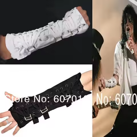 Impersonator Michael Jackson Costumes Armbrace Stuff BAD Jam Black White Cotton Glove