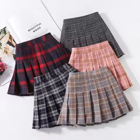 Summer college-style girl pleated skirt, child checkered skirt, school uniform checkered skirt, chil