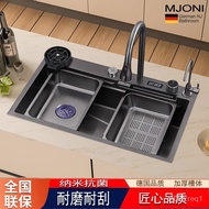 XYMJONIGerman Household Kitchen Sink Vegetable Basin Button Digital Display Waterfall Stainless Steel Nano Coating Antib