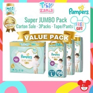 [Carton of 3 SUPER JUMBO Packs] NEW Value Savings Pack Pampers Premium Care Baby Taped Pants M L XL