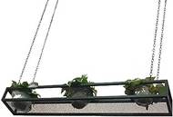 Hanging wine glass rack Ceiling Mount Shelf Flower Pot Rack Storage,Ceiling Hanging Flower Stand,Plant Railing Shelf with Solid Wood Board and Iron Frame,for Bar Flower Shop Balcony (Color : Black,