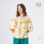 C&D Womans blouse Honey Tsubaki เสื้อผู้หญิง คอกลม แขนพอง สีเหลือง CAFLYE