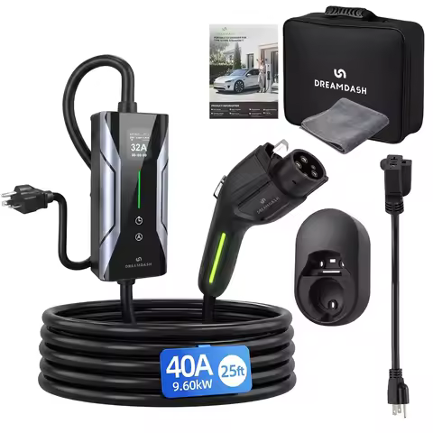 Dreamdash 40A 9.6kW Level 1&2 Portable EV Charger SAE J1772 NEMA 14-50P 25FT Charging Cable with NEM