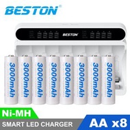 Beston - 1.2V AA (8粒) 鎳氫(Ni-MH)充電池 連 8位LCD智能充電器