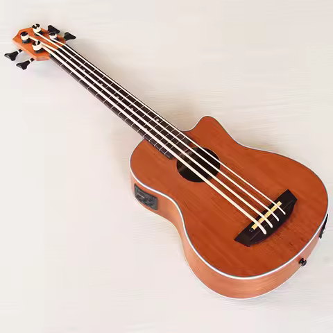 Fretless&Fretted Electric Ukulele Bass Guitar 4 String 30 Inch Full Sapele Body with EQ Matte Cutawa