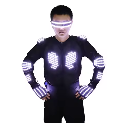 New LED Armor Luminous Jackets Costume Glowing Clothing Glove Glasses Dancing Performance LED Robot