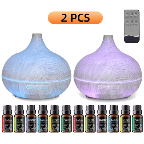 2 PCS 550ml Cool Mist Essential Oil Diffuser & Humidifier Auto Shut-Off, Remote Control, 7 Color LED