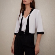 เสื้อเชิ้ตผู้หญิงครึ่งแขนบล็อกสีลำลองสำหรับทำงาน ครู และโอกาสทางการ