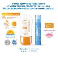Combo Kem Chống Nắng Mizumi UV 40g và Son Chống Nắng UV Lip Balm Clear