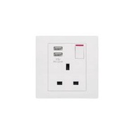 Hager Muse 13A Single Socket with 2 x USB Safety Mark