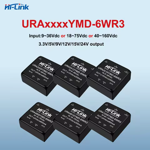Low Cost 6W Dual Output 9~36Vdc 18~75Vdc 40~160Vdc URA2412YMD-6WR3 URA4812YMD-6WR3 URA1D12YMD-6WR3 D