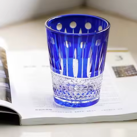 French Design Top Luxury Highball Whisky Glass Diamond Carving Royal Blue Crystal Wine Cup Whiskey G