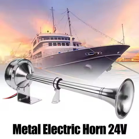 24V 150DB Horn, Stainless Steel, Single Air Trumpet, for Ship Trucks Train Lorry RV Trailer, Premium