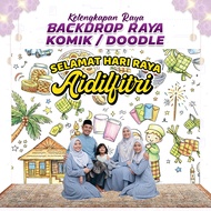 🌙1 DAY SHIP🌙 BACKDROP RAYA AIDILFITRI - DOODLE & KOMIK / HARI RAYA PUASA / RAMADAN / MASJID / MAJLIS