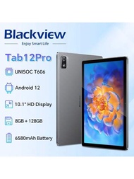 Blackview Tab 12 Pro 10.1英寸fhd +顯示屏android 12平板電腦,14gb（8 + 6擴展）+ 128gb（可擴展到1tb） Widevine L1,6580mah電池,雙sim卡4g Lte + Wifi,13mp + 10mp相機,雙盒立體聲揚聲器,提供英國gps