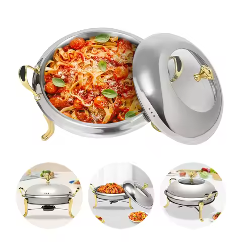 Round Gold Chafing Dish for Buffet 2.64QT Stainless Steel Food Warmer w/ Lid & Handle, Buffet Warmer