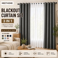 3in1 curtain set 6/7/8/9FT 100% Blackout Curtain with Black Line Home Curtains For Window With Ring