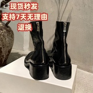 รุ่นหนังแกะ ~ รองเท้าบูทมาร์ตินส้นหนาหนังแท้มีซิปหลังซักรองเท้าบูทหุ้มข้อสำหรับผู้หญิง
