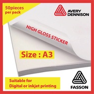 A3 size - 50 sheet - HIGH Glossy Sticker A3 150g / Self-Adhesive Glossy Photo Paper A3 150gsm