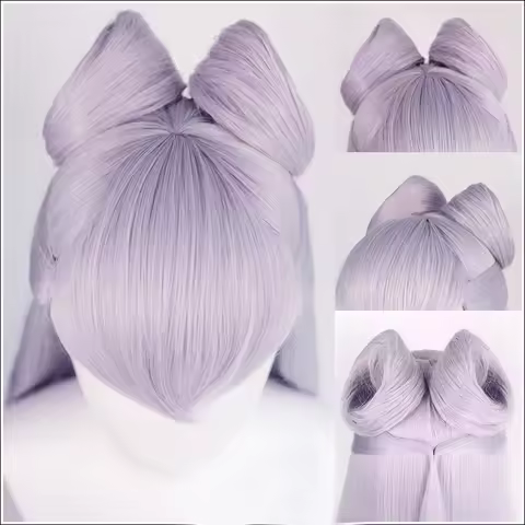 Game KDA Baddest Evelynn Cosplay Wigs LOL KDA Cosplay Long Purple Wigs with Buns Heat Resistant Synt