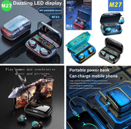 Handsfree Earphone Bluetooth TWS M27 + Powerbank BT Wireless V5.3