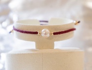 7.5mm。Akoya日本海水珍珠。14k 包金珠全手工編織幸運手繩