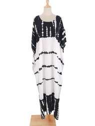 Womens Open Shoulder Long Beach Dress Bohemian Vintage Halo Dyeing Robe Oversized Kaftan FashionWome