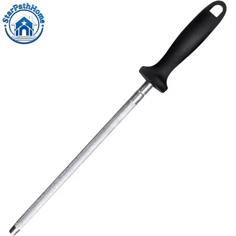 17 Inch Carbon Steel Knife Sharpener Rod Magnetized Honing Steel with Nickel-Chrome Plating Easy Gri